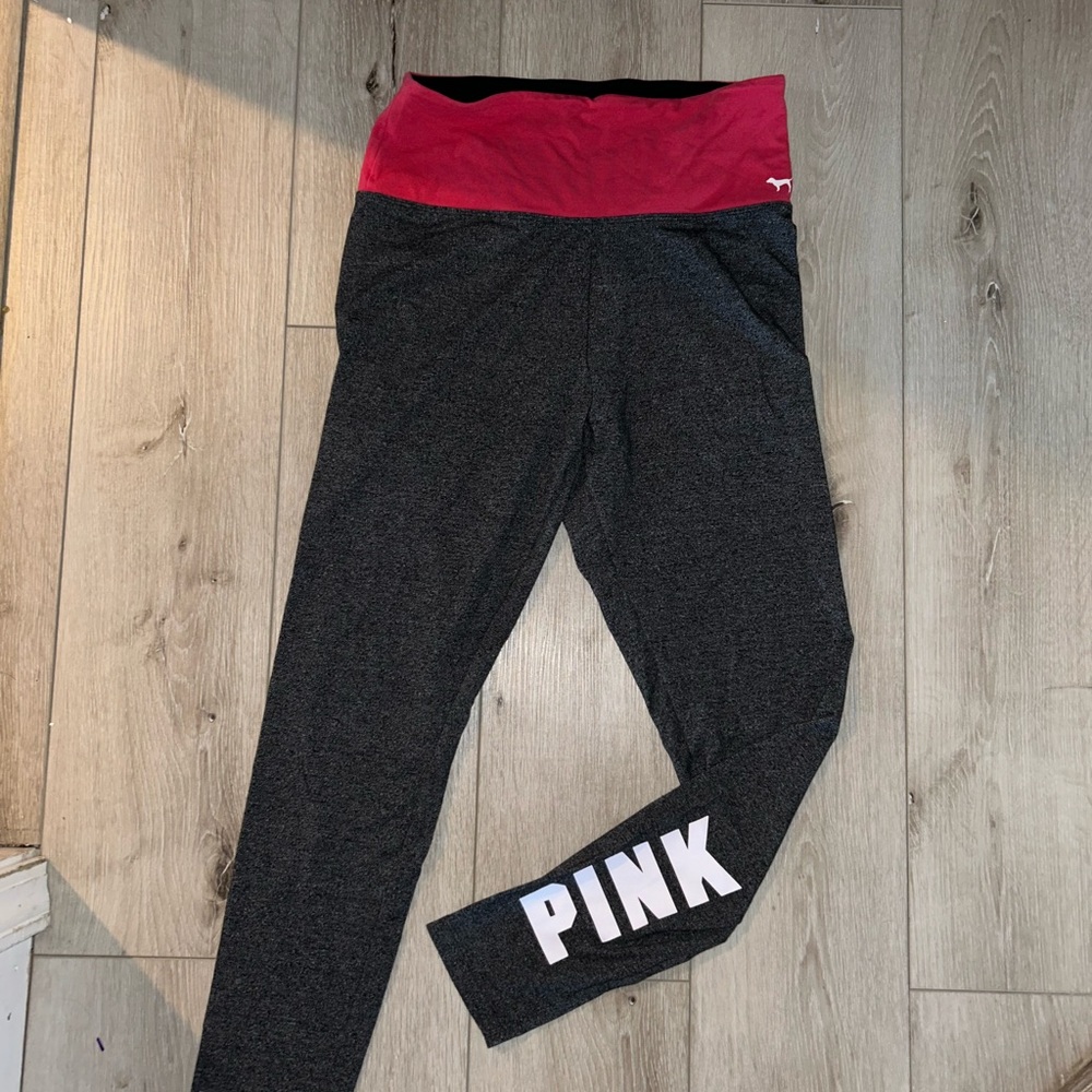 PINK Victoria's Secret Black and Pink Leggings Sporty Stretch